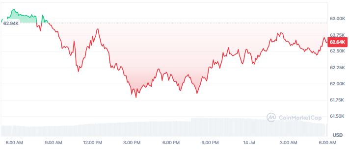 Gráfico que muestra el precio de bitcoin en las últimas 24 horas.
