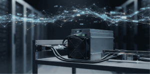 Un minero ASIC y una red de criptomonedas.