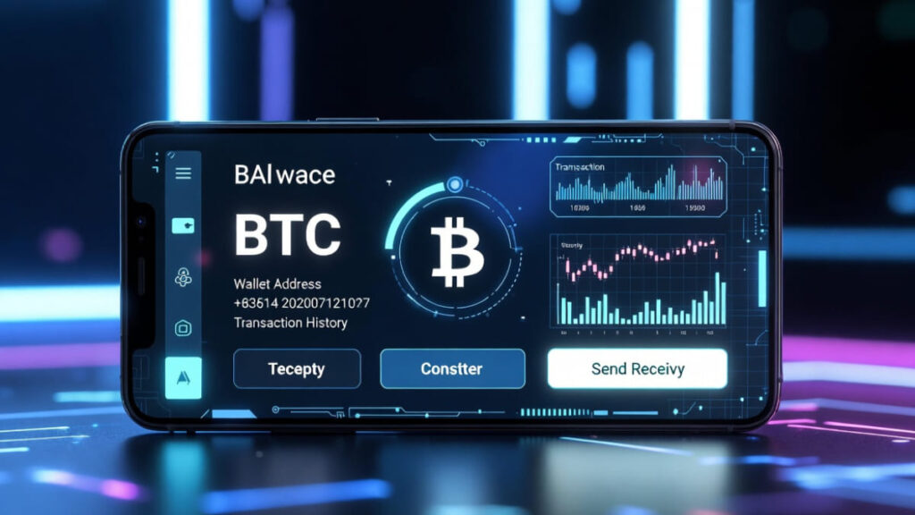 Un dispositivo movil y una wallet de Bitcoin.