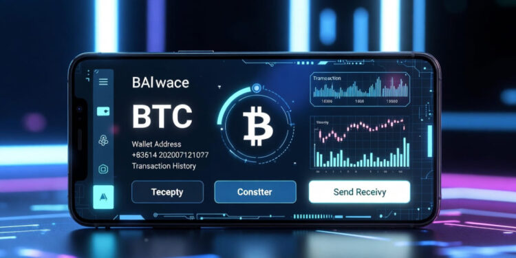 Un dispositivo movil y una wallet de Bitcoin.