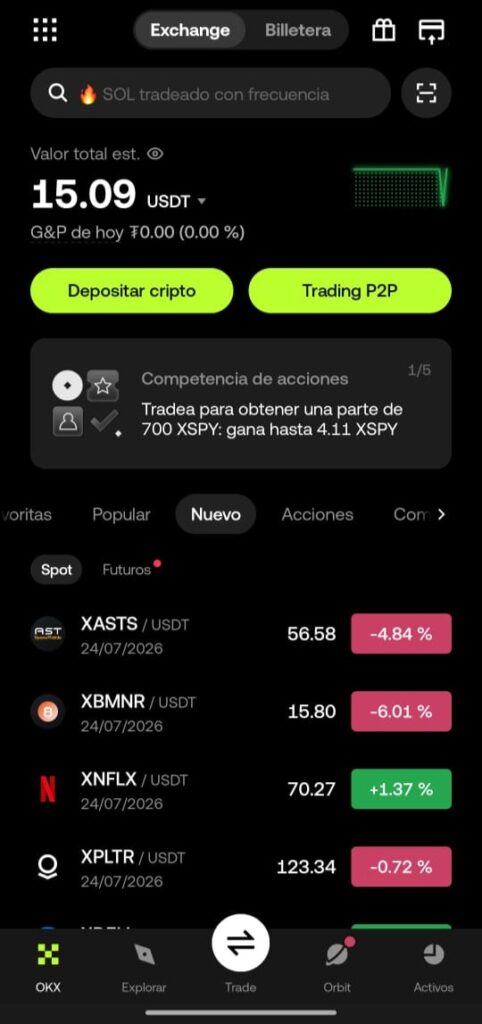 Interfaz del exchange OKX.
