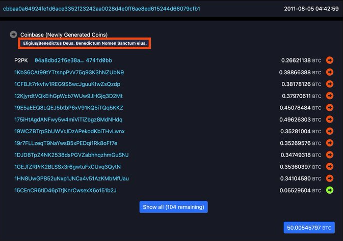 Datos de una transacción de la red Bitcoin.