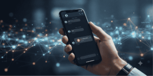 Teléfono móvil, un chat enviando BTC.