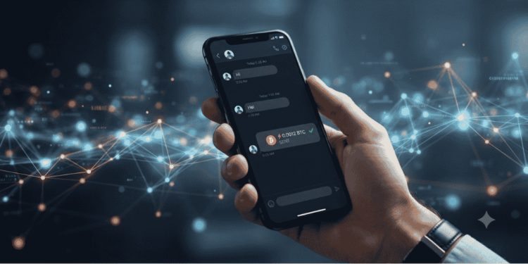 Teléfono móvil, un chat enviando BTC.