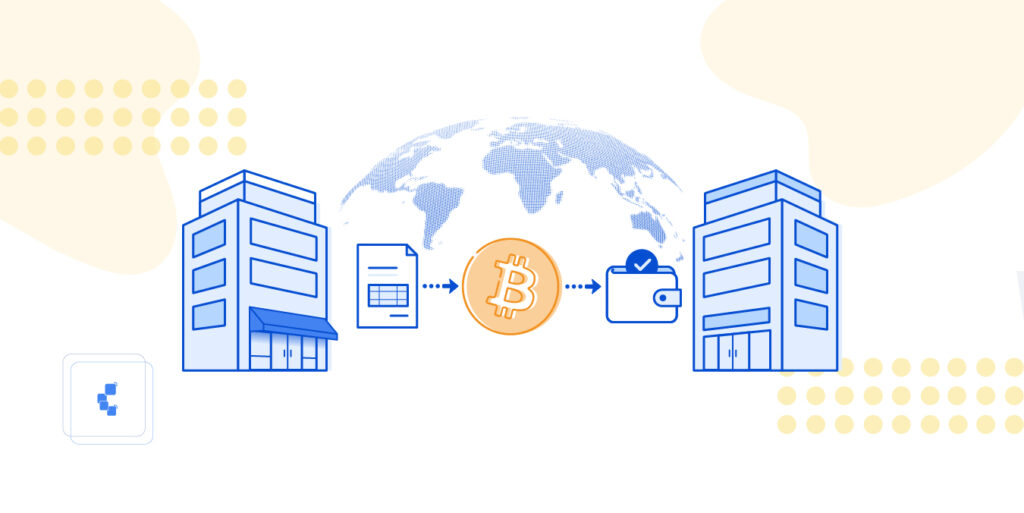 Un comercio o empresa realizando pagos para otro comercio o empresa con BTC.