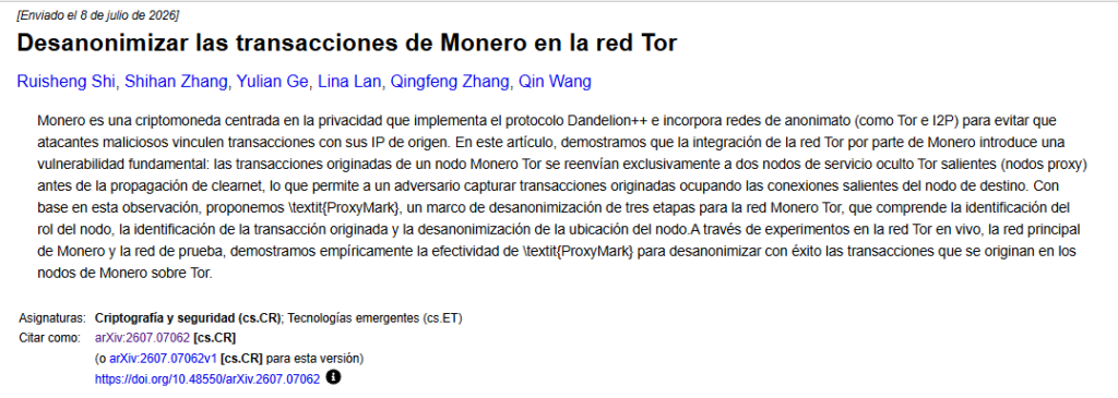 Texto de un estudio sobre un fallo en la red de criptomonedas Monero.