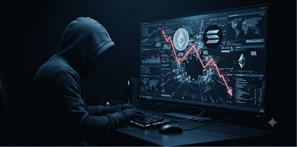 hacker entrando a las redes de Solana y Ethereum.