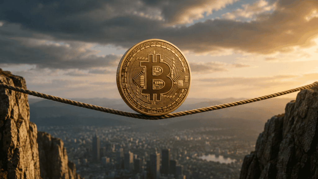 Bitcoin haciendo equilibrio en una cuerda.