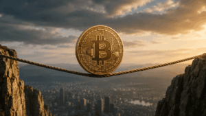 Bitcoin haciendo equilibrio en una cuerda.