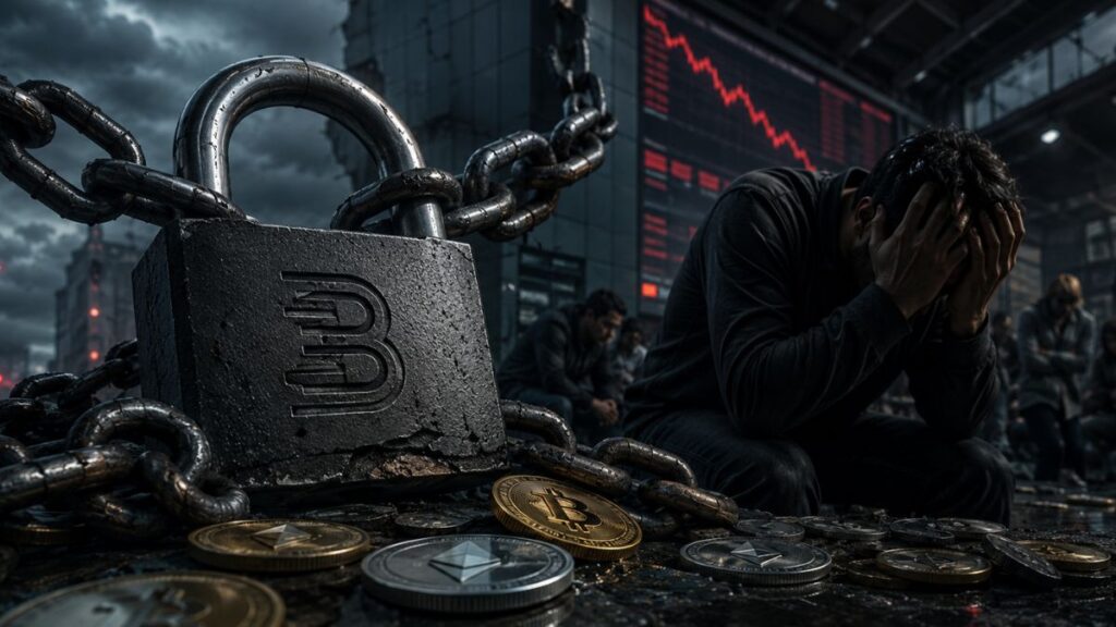 Hombre desesperado tras cierre de BitMart y su posible impacto en el sector de los exchanges.
