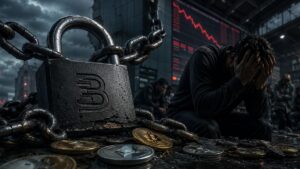Hombre desesperado tras cierre de BitMart y su posible impacto en el sector de los exchanges.