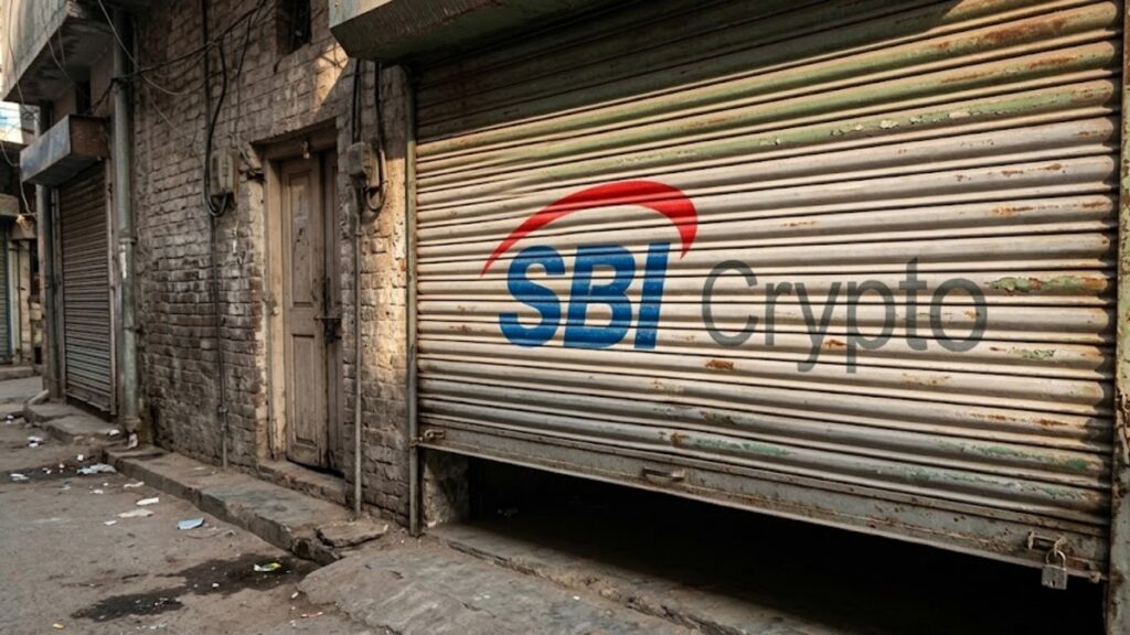 Una santamaría cerrándose con el logo de SBI Crypto.