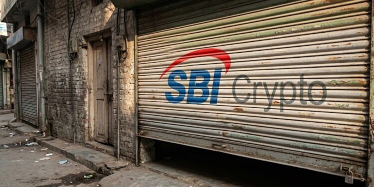 Una santamaría cerrándose con el logo de SBI Crypto.