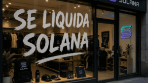 Una tienda que tiene en su vidrio escrito "Se liquida solana".