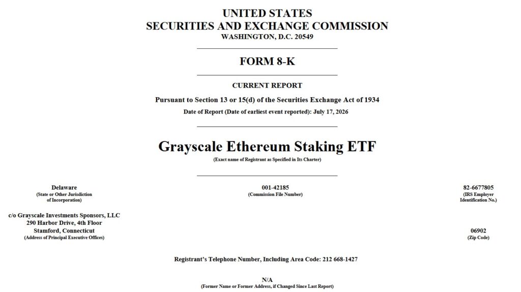 Membrete de la solicitud de modificación del ETF de Ehereum de Grayscale.