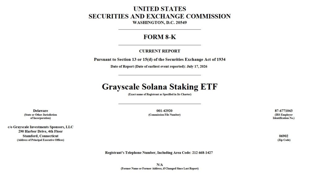 Membrete de la solicitud de modificación del ETF de Solana de Grayscale.