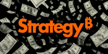 Una "lluvia de dólares" sobre el logo de Strategy.