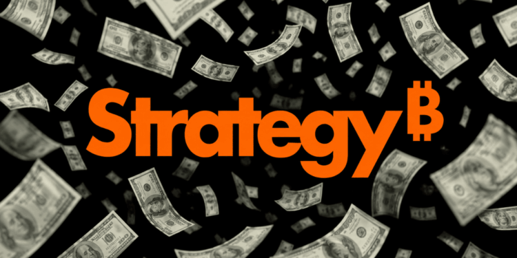 Una "lluvia de dólares" sobre el logo de Strategy.