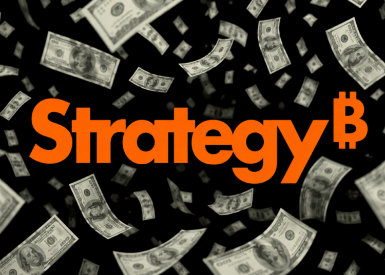 Una "lluvia de dólares" sobre el logo de Strategy.