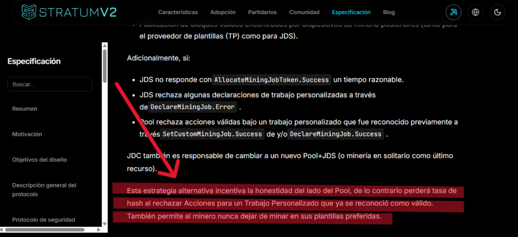 Texto de una documentación tecnica sobre SV2 de minería de Bitcoin.