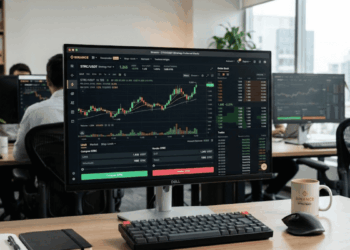 Monitor de computadora en donde se ve la plataforma Binance y la acción STRC en la ventana de trading.