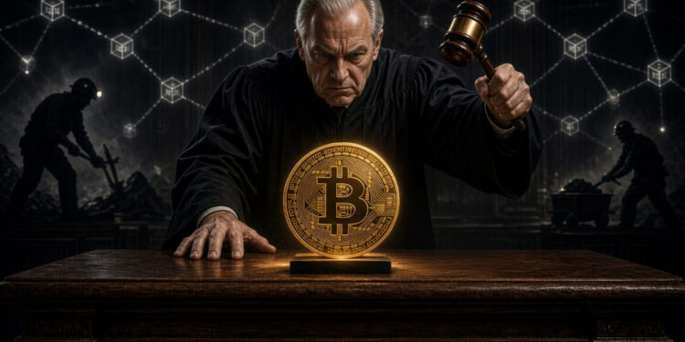 Un juez dando una sentencia sobre Bitcoin.