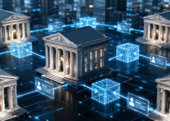 Bancos conectados por una red de criptomonedas.