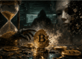 Una moneda de Bitcoin atacada por un hacker.