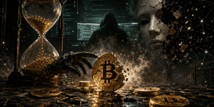 Una moneda de Bitcoin atacada por un hacker.