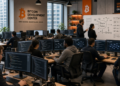 Un grupo de desarrolladores y programadores de Bitcoin debatiendo ideas.