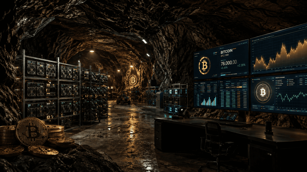 Una cueva con equipos para la minería de Bitcoin.