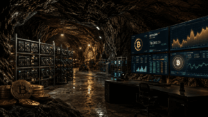 Una cueva con equipos para la minería de Bitcoin.
