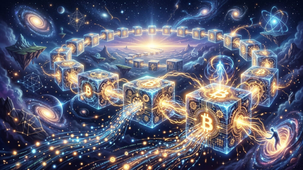 Bloques de la red Bitcoin procesando transacciones.