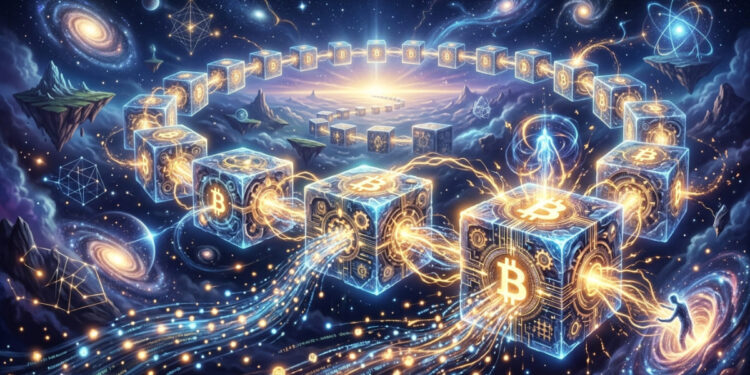 Bloques de la red Bitcoin procesando transacciones.