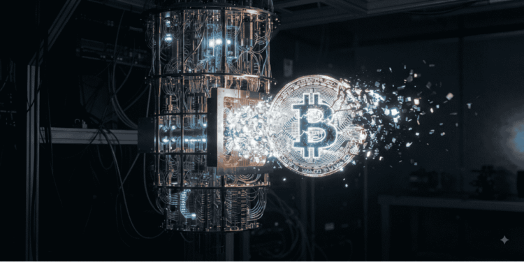 Una computadora cuántica "rompiendo" un BTC.