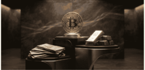 Un podio donde aparece BTC en primer lugar, luego el oro. De último, el dinero fiat.