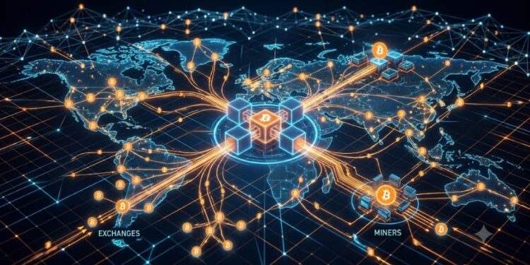 Una red de intercambio de bitcoin con aspecto futurista