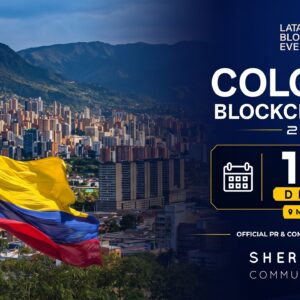 Póster promocional de Colombia Blockchain Week 2026, 11 y 12 de diciembre en Medellín.