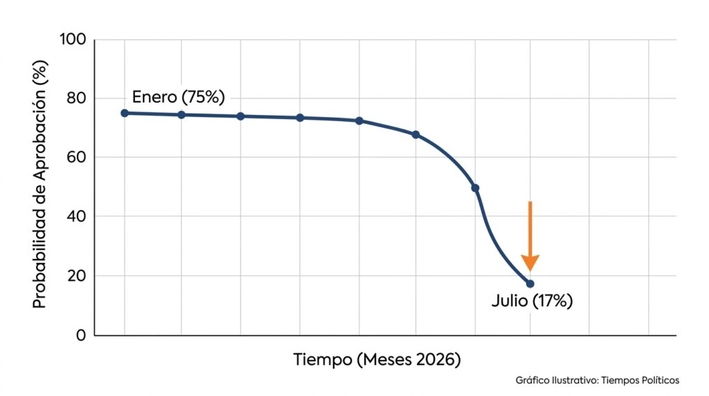 Gráfico ilustrativo de la caída en la percepción de probabilidades de aprobación para la Ley Clarity en el Senado.