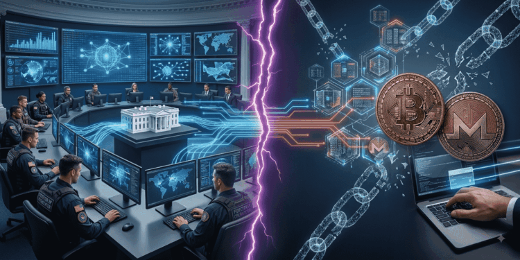 El gobierno de EE.UU. y contratistas privados actúan como un "brazo armado digital" para desmantelar herramientas de privacidad como Tornado Cash y Monero, generando un riesgo técnico de daño colateral para usuarios legítimos. Fuente CriptoNoticias / Creado usando Gemini.