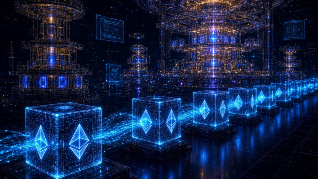La red de criptomonedas Ethereum procesando bloques.