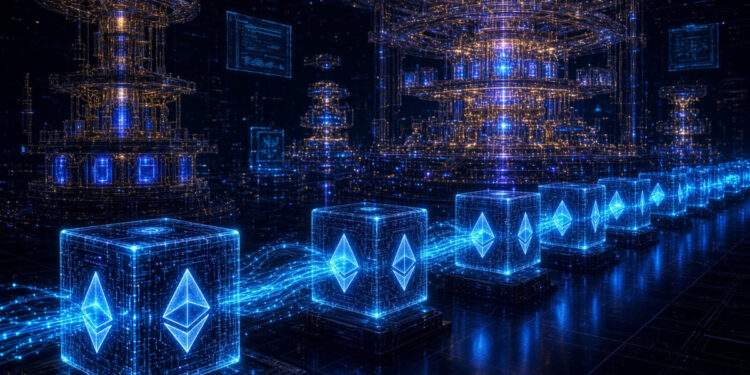 La red de criptomonedas Ethereum procesando bloques.