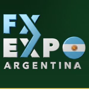 Logo 3D de FX Expo Argentina con bandera argentina.
