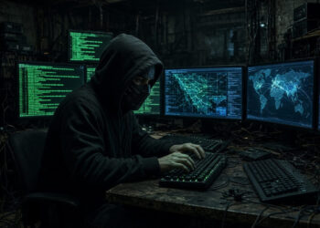 Un hacker operando con computadoras.