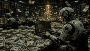 Robots de IA procesando tokens que consumen los usuarios.
