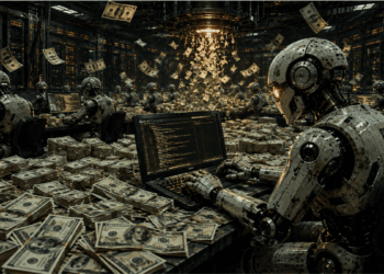 Robots de IA procesando tokens que consumen los usuarios.