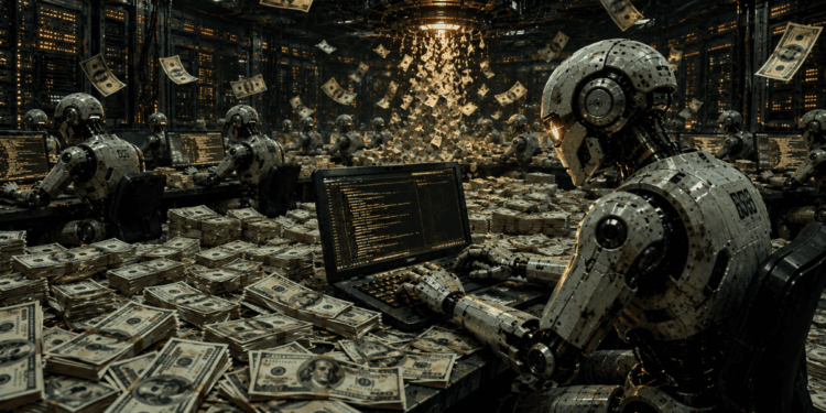 Robots de IA procesando tokens que consumen los usuarios.