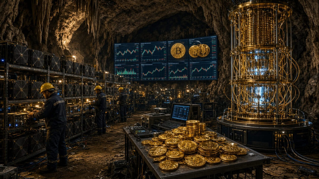 Mineros de Bitcoin operando dentro de una cueva.