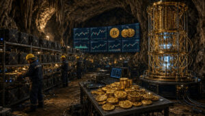 Mineros de Bitcoin operando dentro de una cueva.