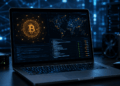 Una notebook corriendo un nodo de Bitcoin.